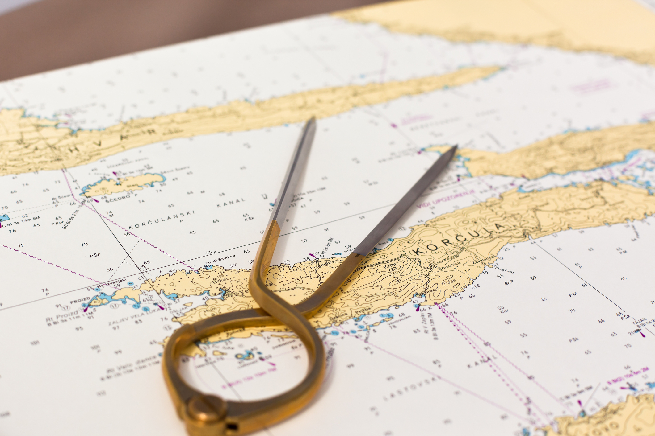 Nautical chart of the Korčula channel — planning a route at sea